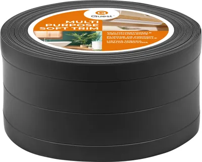 Produktbild von QUEST 4in1 Multifunktionsleiste, Weichsockelleiste Selbstklebend 1x120mm, 10m, Abschlussleiste Multifunktional, Flexibel, Dekorativ, UV-beständig, W3, schwarz