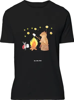 Produktbild von Mr. & Mrs. Panda Größe L T-Shirt Bär & Marienkäfer Lagerfeuer - Schwarz - Geschenk, Tshirt, Shirt, Teddy, mit Spruch