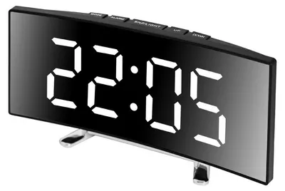 Produktbild von Digitaler Wecker, Nachttischspiegeluhr mit geschwungenem Design, 12/24 Stunden, elektronischer Wecker mit Schlummerfunktion, USB Stromversorgung