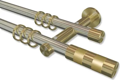 Produktbild von Interdeco Gardinenstange, Vorhangstange Edelstahl-Optik / Messing-Optik Modell Platon Mavell, 20 mm Ø 2-läufig, 480 cm (geteilt)
