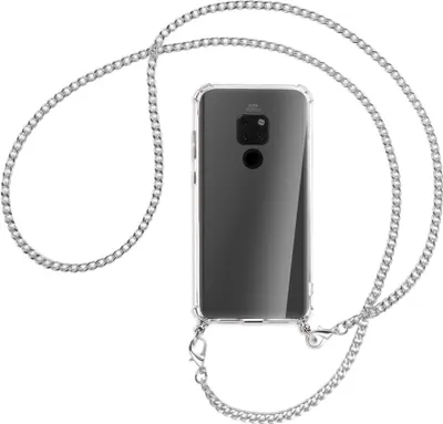 Produktbild von Handykette Backcover-Schutzhülle mit Band (Metall silberfarben) für Huawei Mate 20 - türkis