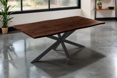 Produktbild von Esstisch 200x100 cm Baumkante Holz Nussbaum-Optik Spider-Gestell Metall schwarz JOSY
