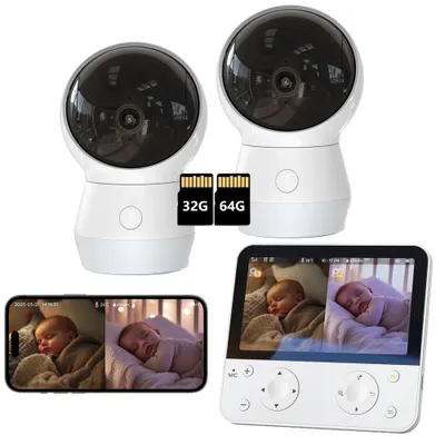 Produktbild von Babyphone mit 2 Kameras 5,5" Babyphone mit APP Nachtlicht Weinen/Bewegungs/Geräuscherkennung Automatische Verfolgung 2,4G&5G-WLAN Bluetooth mit 32&64G