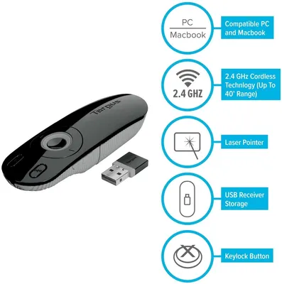 Produktbild von Targus Laser Presentation Remote, USB, 15 m, Schwarz, Grau
