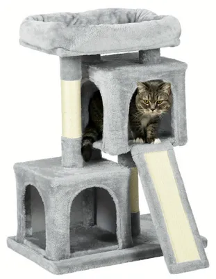 Imagen del producto de Árbol para gatos - Rascador para gatos - Poste rascador - Estructura para escalar - Casita para gatos - Gris claro - Rascadores de sisal