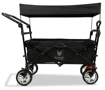 Produktbild von FUXLIFE by FUXTEC Bollerwagen faltbar FX-CT700 Schwarz  klappbarer Handwagen für Ausflug & Alltag  gepolsterter Sitzbereich  mit Feststellbremsen Schwarz