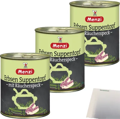 Produktbild von Menzi Erbsen Suppentopf mit Räucherspeck 3er Pack (3x800ml Dose) + usy Block