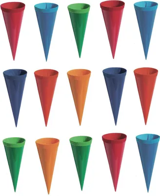 A collection of colorful cones arranged in a grid.