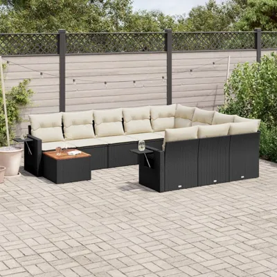 Produktbild von 11-tlg. Garten-Sofagarnitur mit Kissen Schwarz Poly Rattan 3224747