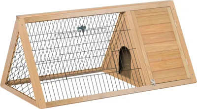 Image de PawHut Clapier triangulaire de sol enclos extšŠrieur niche double porte convient aux lapins poules tortue terrestre dim. 116L x 62,2l x 52,5H cm bois massif pin