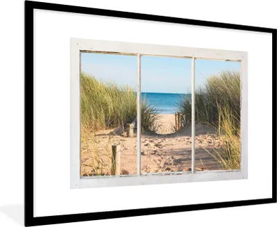 Produktbild von MuchoWow® Gerahmtes Poster Aussicht - Strand - Meer 90x60 cm - Poster mit Schwarzem Bilderrahmen Wandposter Rahmen Foto Bilder - Wanddekoration - Fotos