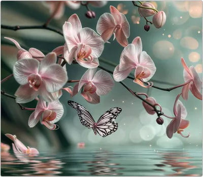 Produktbild von Spritzschutz Herdabdeckplatte Schneidebrett aus Glas Orchideen Schmetterling 1-Teilig (60x52cm)