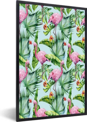 Produktbild von MuchoWow® MuchoWow® Gerahmtes Poster Blatt - Flamingo - Tropisch 40x60 cm - Poster mit zchwarzem Bilderrahmen - Papierdruck - Wandbilder