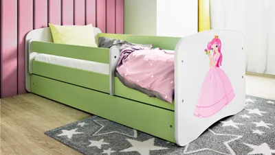 Produktbild von Kinderbett Jugendbett Prinzessin 70x140, 80x160, 80x180 cm - Komplettset mit Schublade & Rausfallschutz