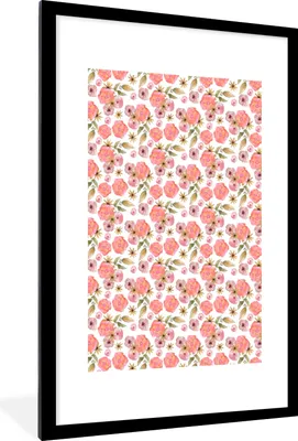 Produktbild von MuchoWow® MuchoWow® Gerahmtes Poster Blumen - Rosa - Collage 60x90 cm - Poster mit zchwarzem Bilderrahmen - Dekoration - Wandposter Wohnzimmer - Hochwertig