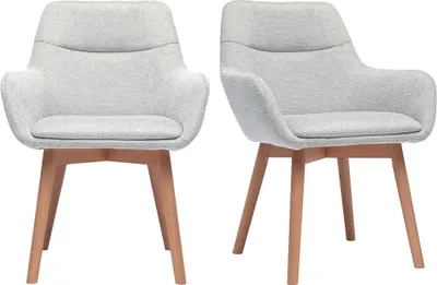 Produktbild von Miliboo - Stühle aus hellgrauem Samteffekt-Stoff und hellem Holz (2er Set) ALESS