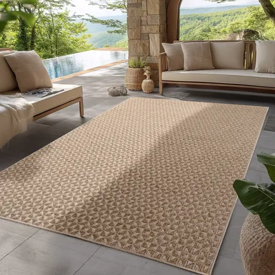 Obrázek produktu pro Indoor Outdoor Teppich Modern Boho Design, Ideal für Küche, Balkon, Terrasse, Wohnzimmer und Esszimmer, Größe: 120 x 170 cm, Farbe: Beige-3