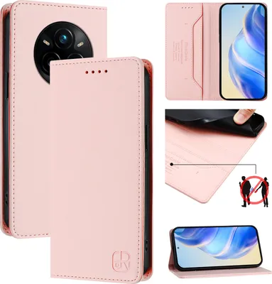 Produktbild von Lederhülle für Realme 14 Pro+ Hülle Flip Brieftasche Kartenfächern Ständer Schutzhülle Pink