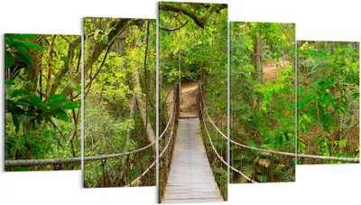 Produktbild von Bild auf Leinwand - Leinwandbild - Fußgängerbrücke Wald Abenteuer - 160x85cm - Wand Bild - Wanddeko - Leinwanddruck - Bilder - Kunstdruck - Wanddekoration - Leinwand bilder - Wandkunst - EA160x85-2678