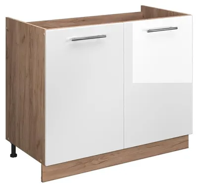 Obrázok produktu pre Spodná skrinka pod drez Vicco Fame-Line Biely vysoký lesk/Dub Goldkraft 100 cm bez pracovnej dosky, Model 61611