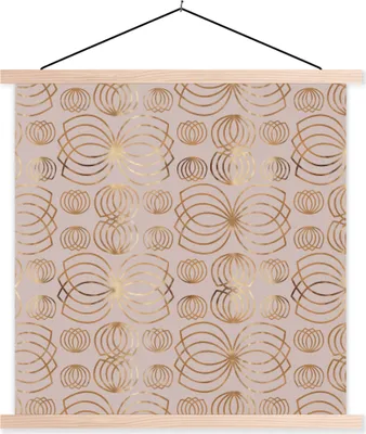 Produktbild von MuchoWow® Textilposter Muster - Blumen - Gold 120x120 cm mit holzfarbenen Rahmen - Textil-Poster