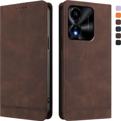 Image de Etui pour Honor X5c/Honor X5c Plus, étui rétro en cuirPolyuréthaneavec support et fentes pour cartes de crédit Marron