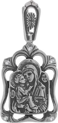 Produktbild von Sterling Silber 925 Orthodoxe Ikonen Anhänger Gottesmutter 4 Zirkonia Weiß 36249