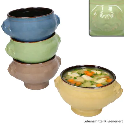 Zdjęcie produktu dla 4 miski do zupy „Löwenkopf” 400 ml, kolorowe, ceramiczne miski do zupy