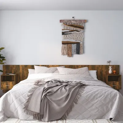 Image de vidaXL Tête de lit avec chevets Chêne fumé Bois composite - Tête de lit Avec rangement - Têtes de lit Avec rangement - Tête de lit - Tête de lit