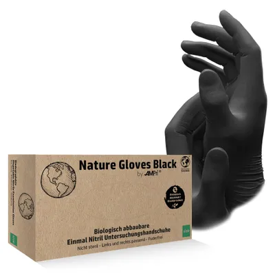 Image de Nature Gloves Black, gants d'examen en nitrile, non poudrés, noirs, taille L | Boîte (100 pièces)