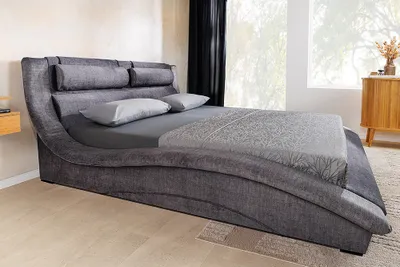 Produktbild von riess-ambiente Bett SWING 160x200cm grau Samt Metall Vogue Seiden Samtstoff geschwungenes Doppelbett