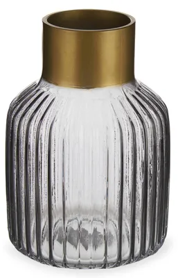 Produktbild von Vase Streifen Grau Gold Glas (12 x 18 x 12 cm)