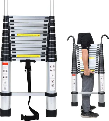 Produktbild von Jiubiaz Teleskopický rebrík s hákom Hliníkový rebrík Strieborný skladací rebrík 4,4 m
