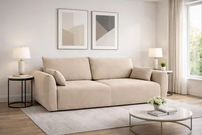 Zdjęcie produktu dla Sofa z funkcją spania i pojemnikiem, tkanina welurowa Salvador, Beżowy, Zephira