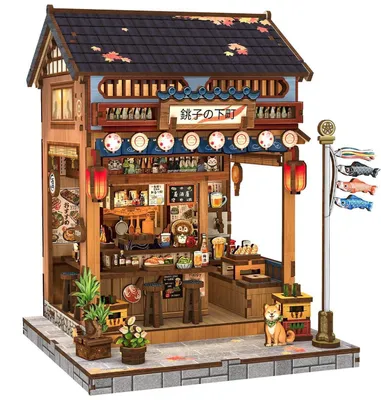 Immagine prodotto di Puzzle in legno 3D, casa in miniatura, stile giapponese Izakaya, kit fai-da-te per libreria con illuminazione a LED