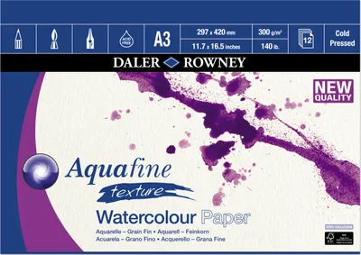Zdjęcie produktu dla Daler Rowney Aquafine Texture Watercolour Paper Aquafine Szkicownik 12 A3 300 g