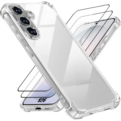 Image de Coque + 2 Verres Trempés pour Samsung Galaxy S26, Silicone Antichoc Anti-Rayures Slim Coins Renforcés