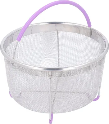 Imagen del producto de Cesta de vapor de malla, colador de acero inoxidable, compatible con ollas de cocción rápida de 6 cuartos de galón, con asa, color morado