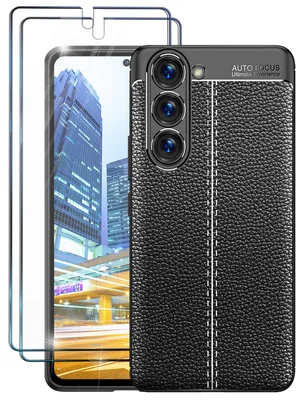 Zdjęcie produktu dla Etui silikonowe o wyglądzie skóry do Samsung Galaxy S23 Plus, 2x osłona ekranu, czarne