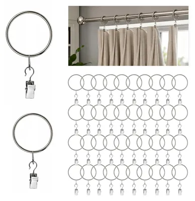 Produktbild von Vorhangringe mit Haken - 40 Stück Metall Gardinenringe mit Edelstahl Clips