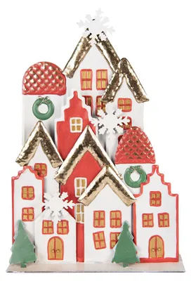 Obrázek produktu pro Clayre & Eef Vánoční dekorace figurka domeček 30x8x46 cm bílá červená kovová