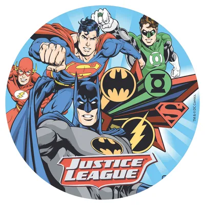 Obrázok produktu pre Jedlý topper na tortu Justice League 20cm s Batmanom, Supermanom, Flashom