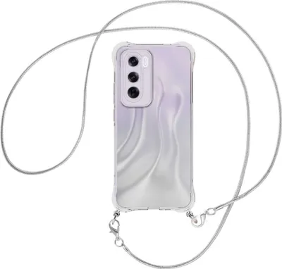 Produktbild von Handykette Backcover-Schutzhülle mit Band (Metall silberfarben) für OPPO Reno 12 Pro 5G - silberfarbene Snake-Kette