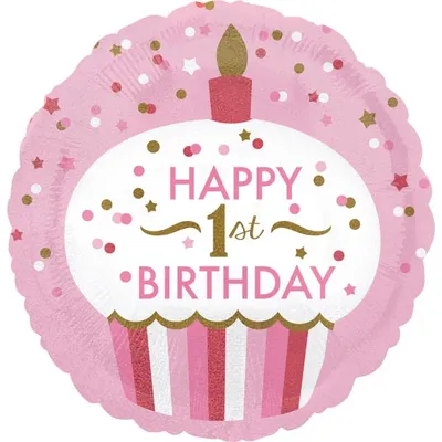 Produktbild von Cupcake Folienballon 1. Geburtstag Rosa 45cm