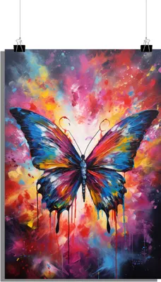 Produktbild von Schmetterlingsposter - Tierposter - Abstraktes Poster - Aquarell Poster - Farbenfrohes Kunstposter - 61x91cm - Perfekt zum Einrahmen