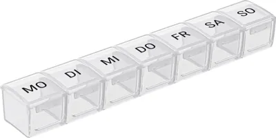 Produktbild von WELLGRO Tablettenbox für 7 Tage - Pillendose 1 Fach pro Tag - Klappdeckel mit Druckverschluss - Material BPA-freier Kunststoff