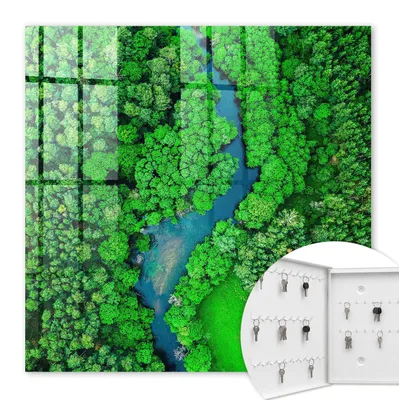 Produktbild von Metall Schlüsselkasten 30 x 30 cm - weißer Schlüsselschrank zur Wandmontage - wandhängende Schlüsselbox mit Tür - nach links öffnend - Schlüsselaufbewahrung für Flur - Büro - Arbeitszimmer - Werkstatt - Garage - Grüne Wälder