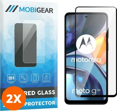 Produktbild von Mobigear Premium 4.99 Motorola Moto G22 Panzerglas Gehärtetes Glas Displayschutz - Hüllenfreundlich - Schwarz (2er Pack)