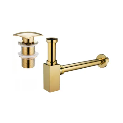 Image de Siphon de lavabo avec bec click-clack sans trop-plein, or (7991660-50)