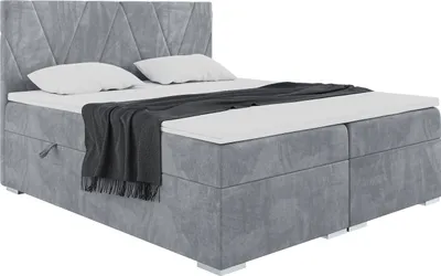 Produktbild von MEBLINI Boxspringbett mit Bettkasten - Gepolstert Doppelbett mit Matratze und Topper - Polsterbett mit Stauraum - Bett mit Kopfteil - Stauraumbett - LARA - 160x200 - H3/Grau Samt